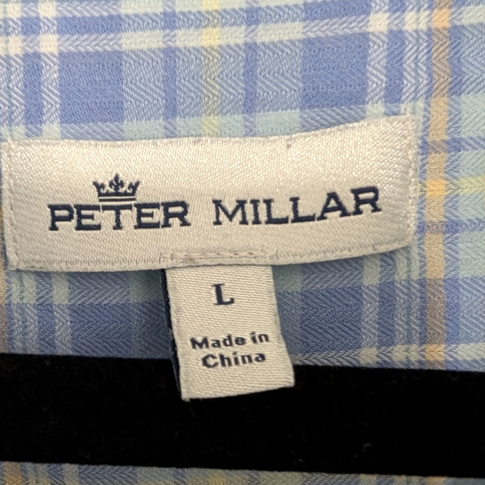 Peter Millar Blue Plaid 100% Cotton Button Down Shirt Large Preppy Coastal - Picture 5 of 5